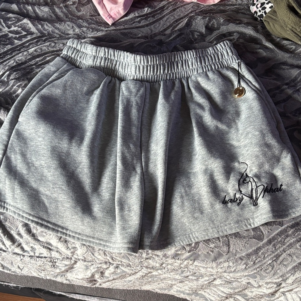 Baby Phat Light Gray Elastic-Waist Athletic Shorts